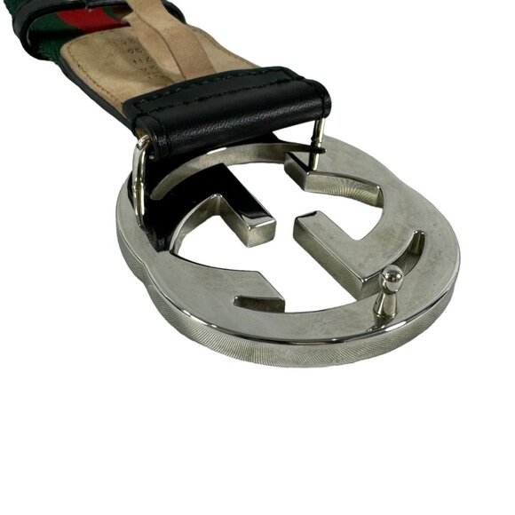 GUCCI 214351 Green Red Nylon Web Interlocking GG Men's Belt Made in Italy 90-36 - Picture 7 of 10